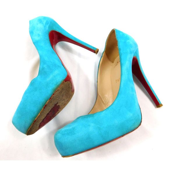 Christian Louboutin Rolando 120 Turquoise Suede Pumps - Picture 7 of 14